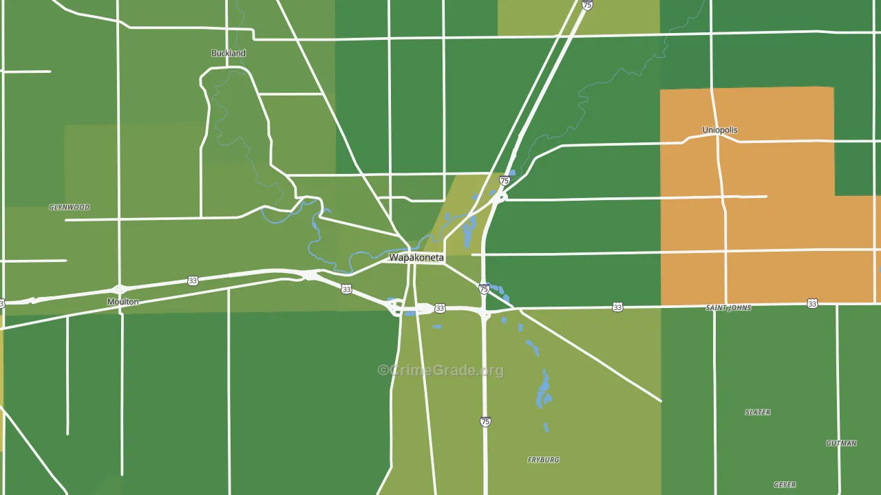 Wapakoneta, OH Map of Vehicle Theft Rates