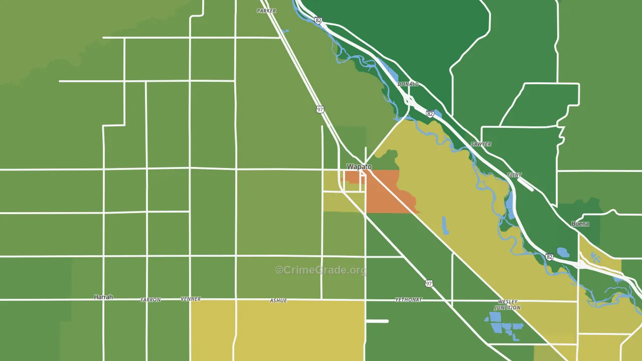 Wapato, WA Map of Vehicle Theft Rates