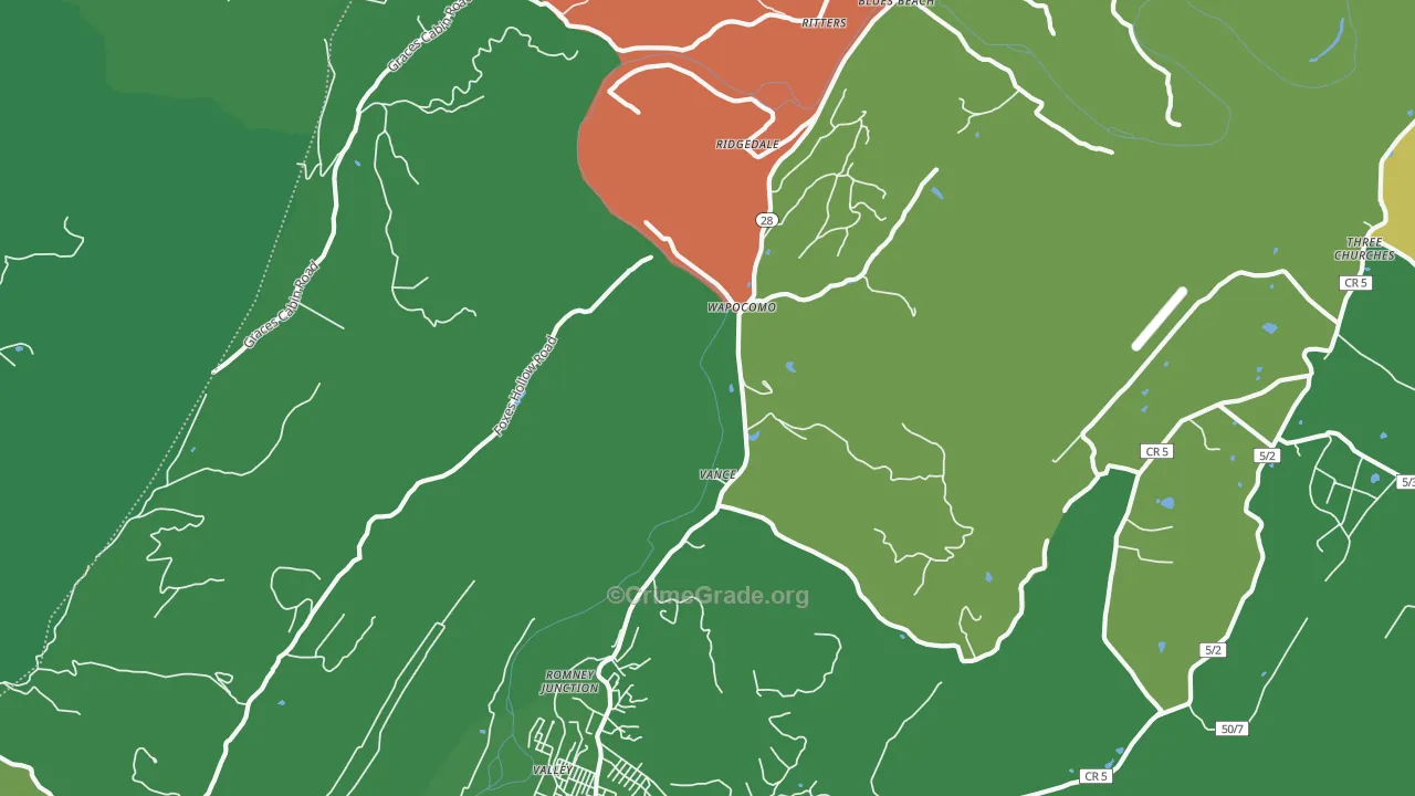 Wapocomo, WV Map of Vehicle Theft Rates