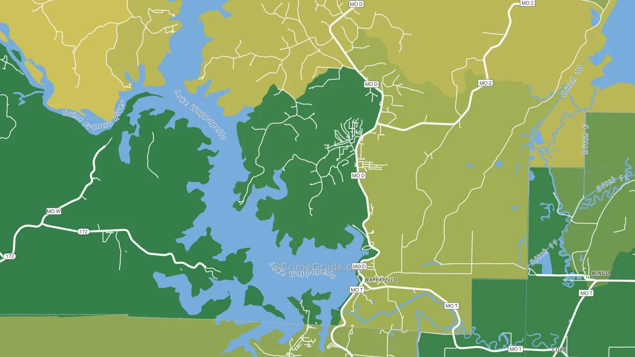 Wappapello, MO Map of Vehicle Theft Rates
