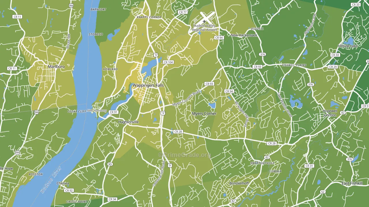 Wappingers Falls, NY Map of Vehicle Theft Rates
