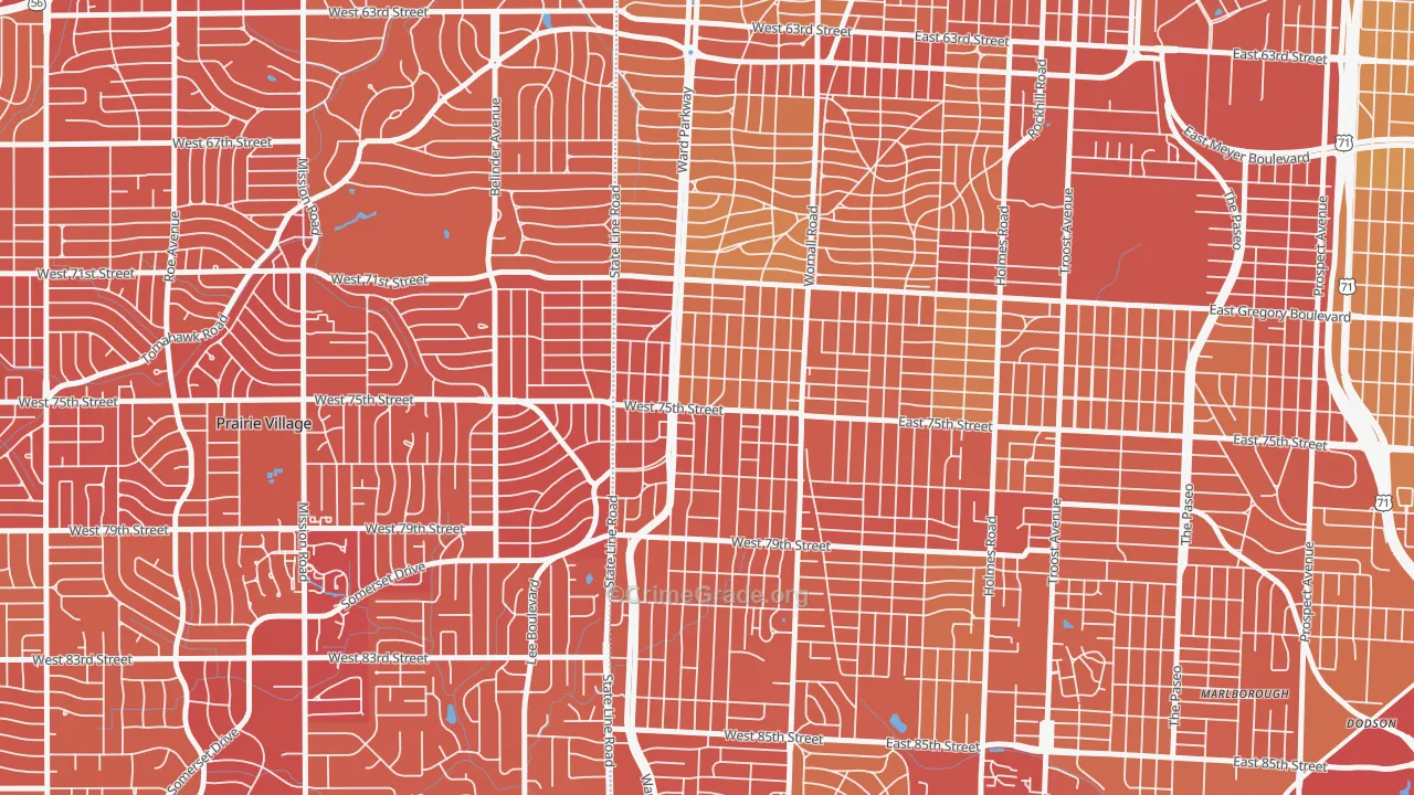 Ward Parkway, Kansas City, MO Map of Vehicle Theft Rates