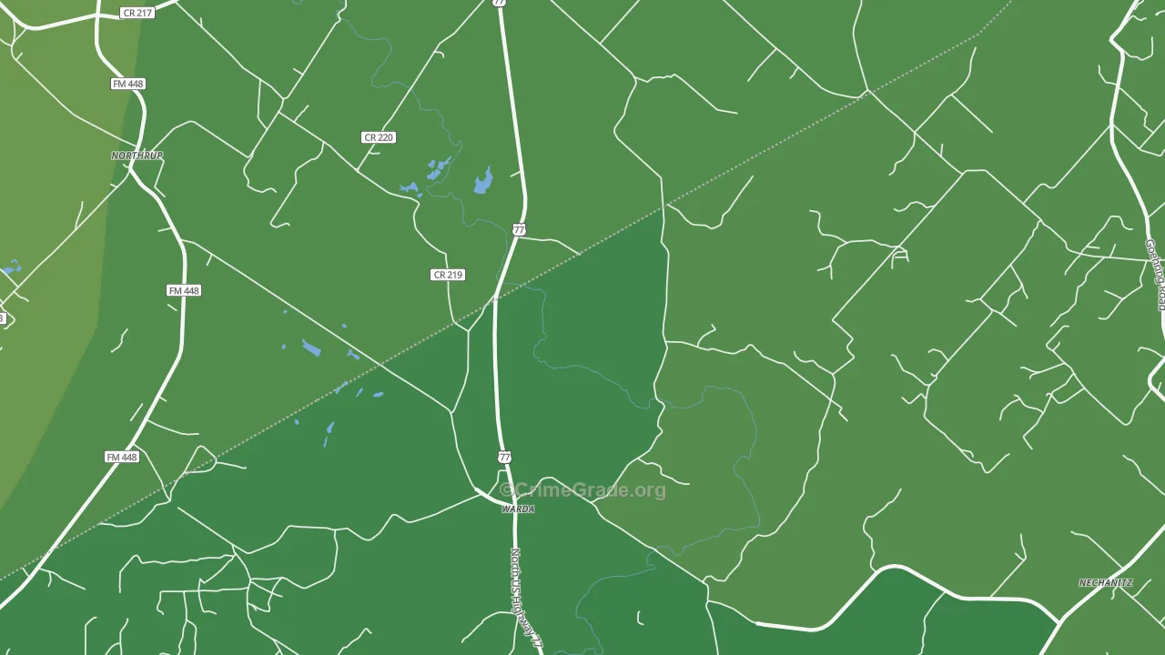 Warda, TX Map of Vehicle Theft Rates