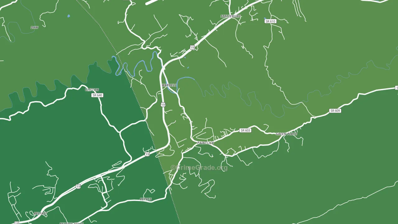 Wardell, VA Map of Vehicle Theft Rates