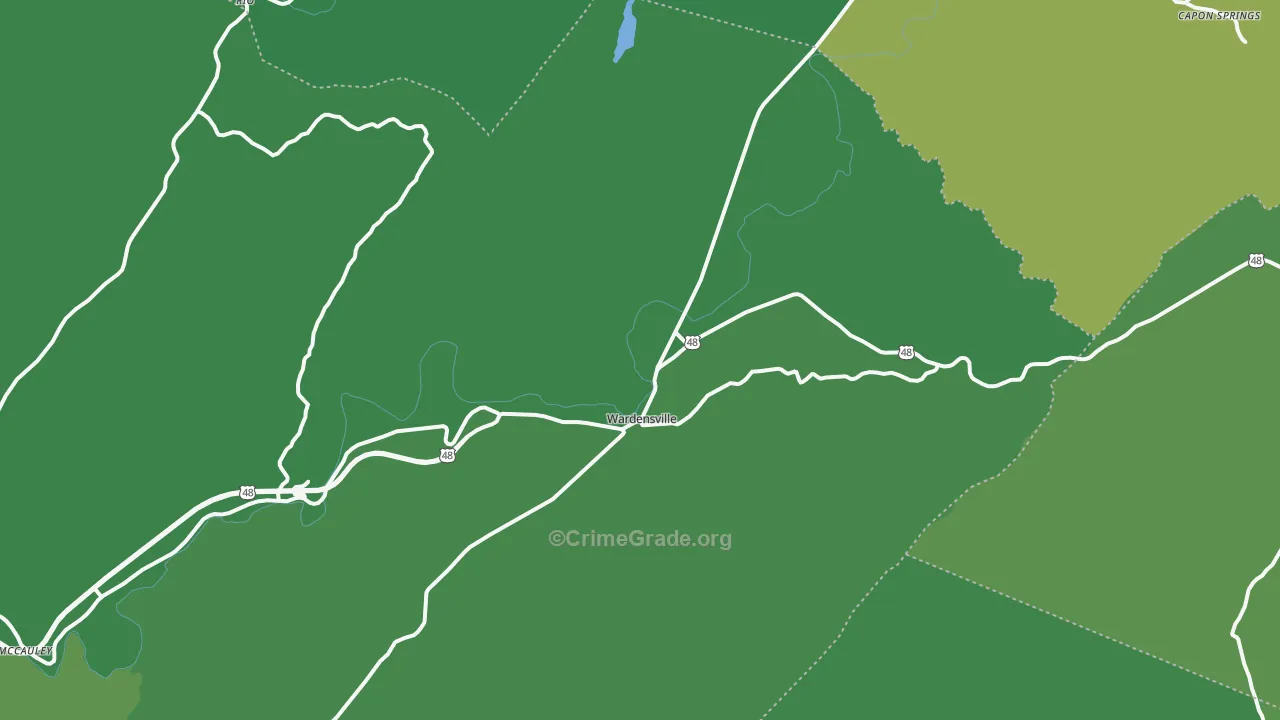 Wardensville, WV Map of Vehicle Theft Rates