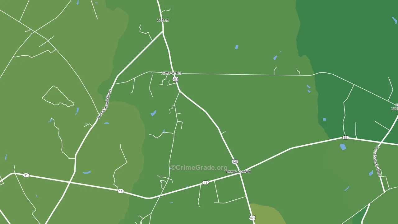 Wards Corner, NC Map of Vehicle Theft Rates