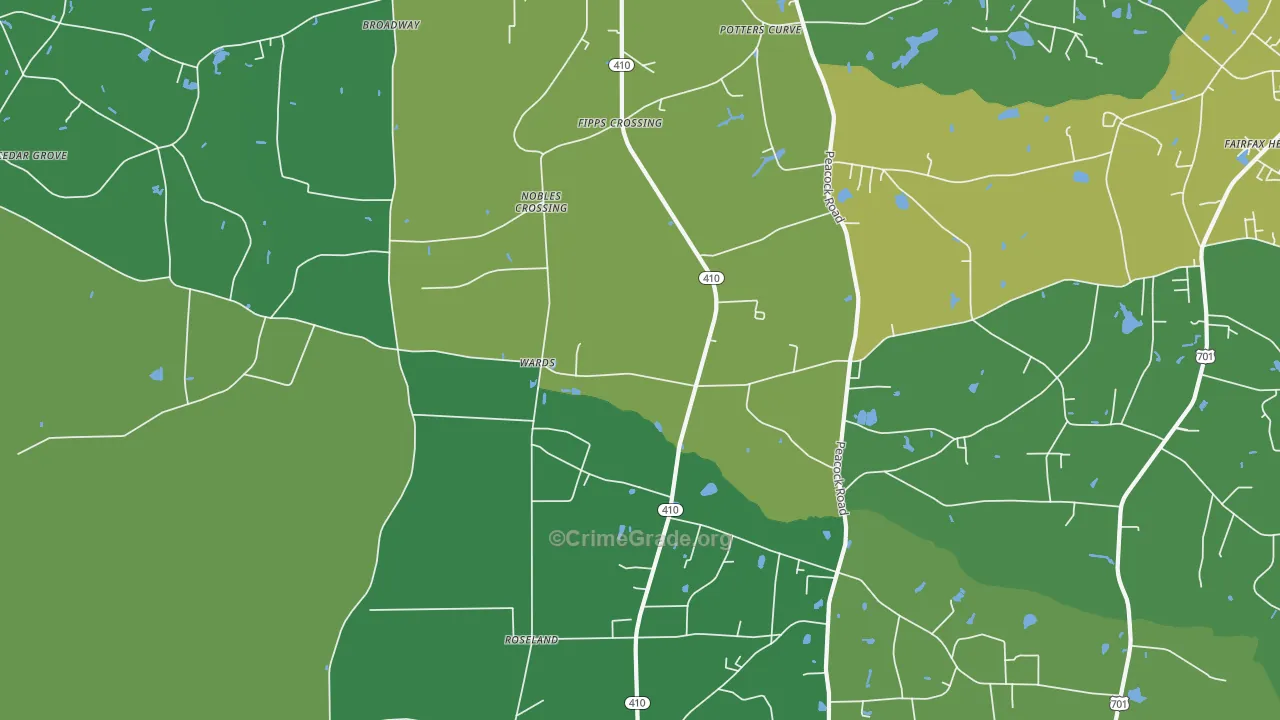 Wards, NC Map of Vehicle Theft Rates