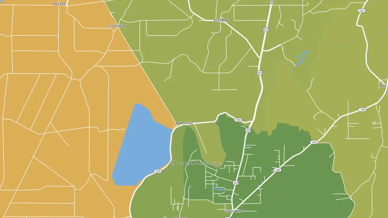 Wardville, LA Map of Vehicle Theft Rates