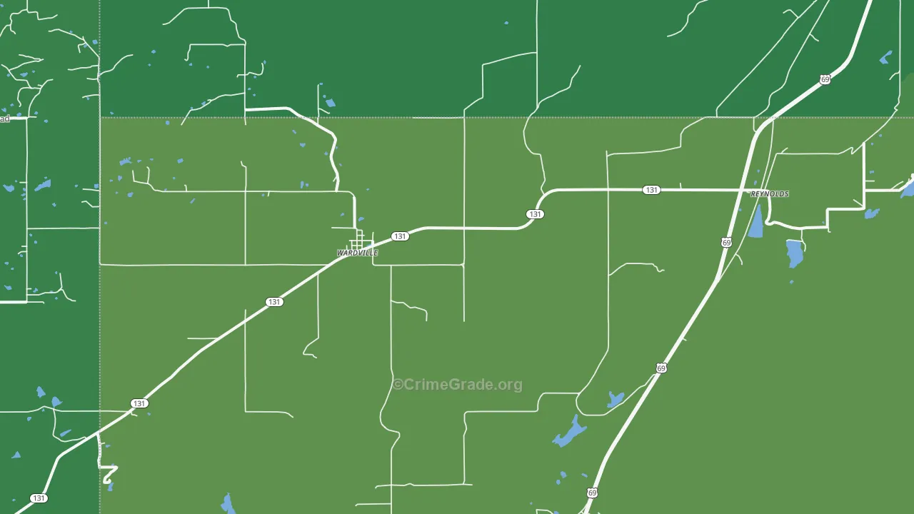 Wardville, OK Map of Vehicle Theft Rates