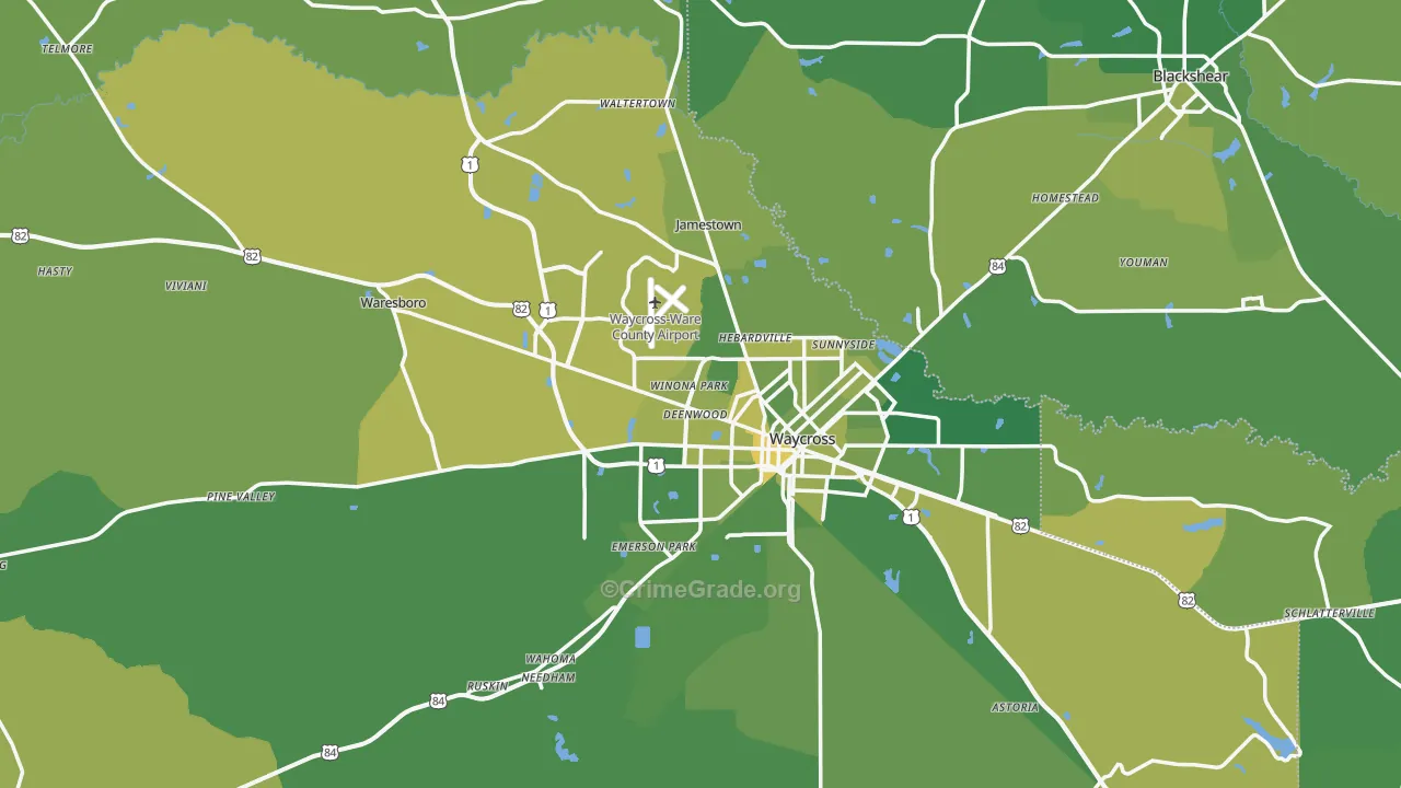 Ware County, GA Map of Vehicle Theft Rates