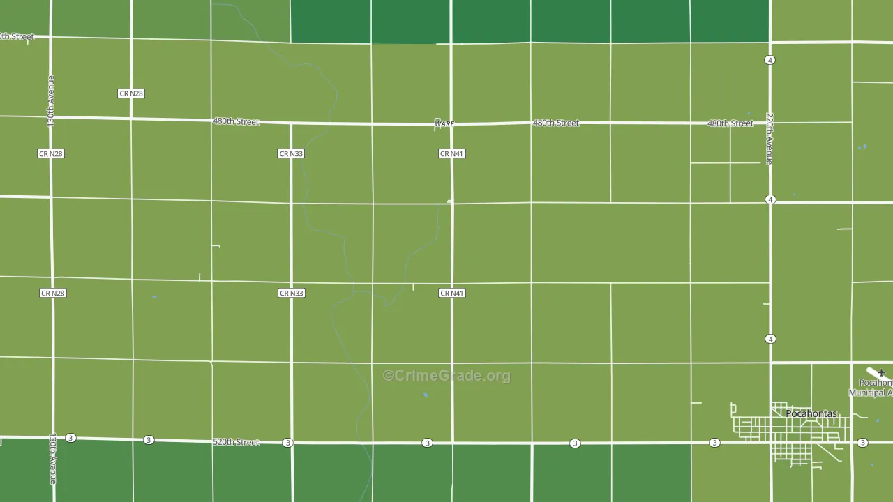 Ware, IA Map of Vehicle Theft Rates