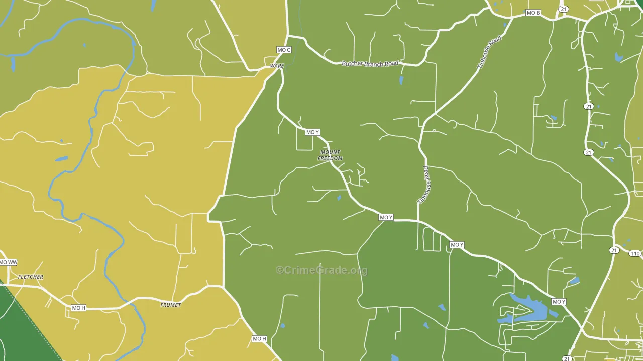 Ware, MO Map of Vehicle Theft Rates