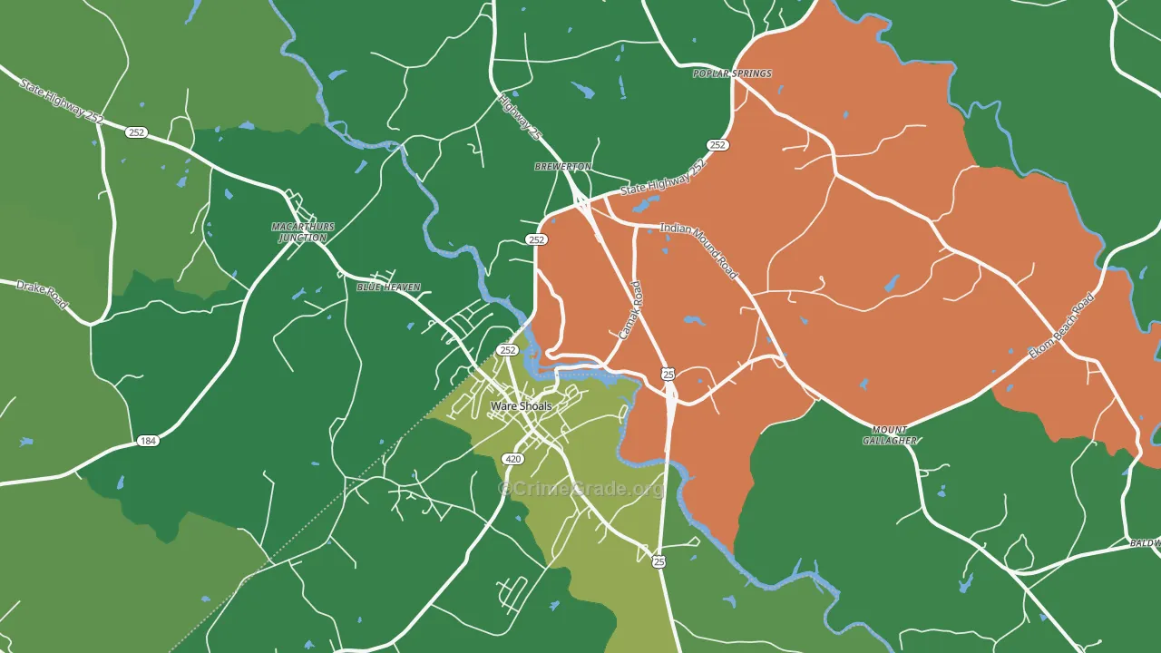 Ware Shoals, SC Map of Vehicle Theft Rates