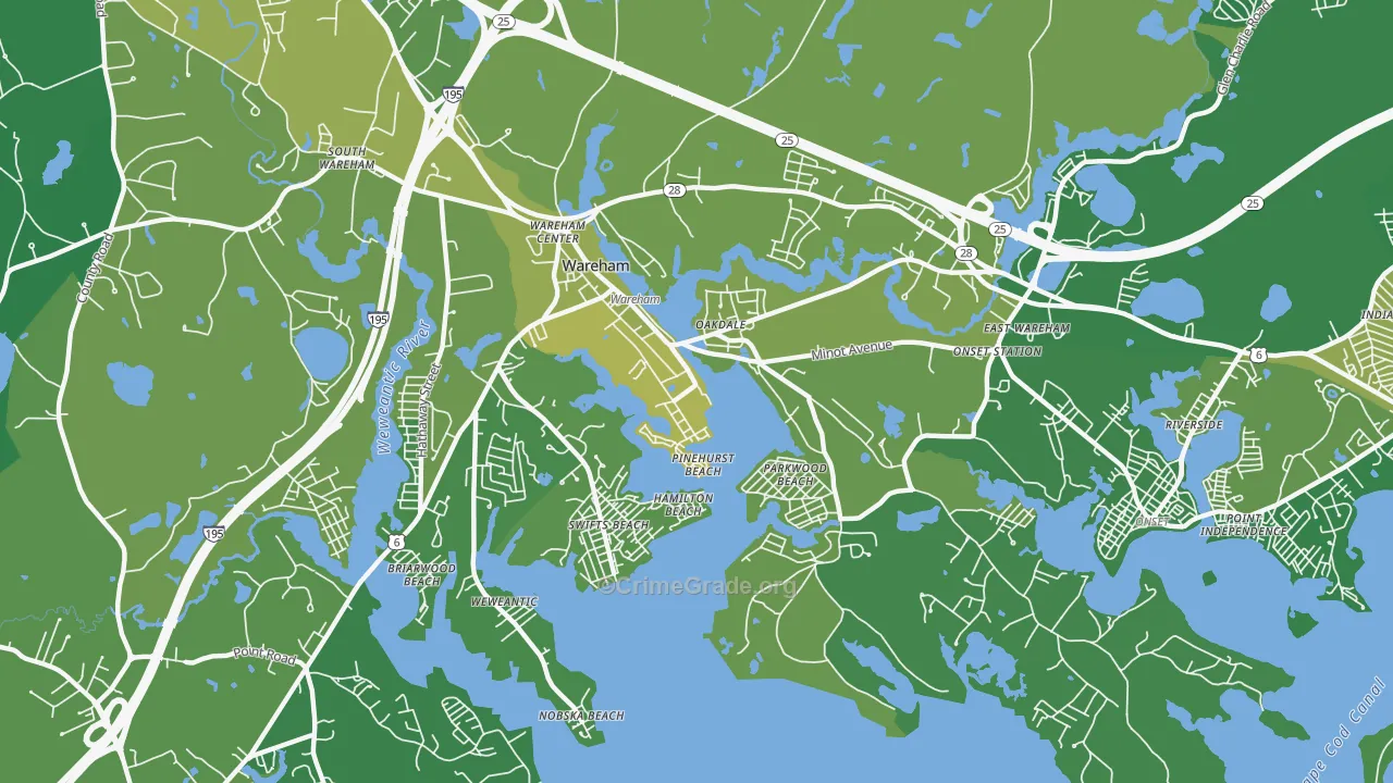 Wareham Center, MA Map of Vehicle Theft Rates