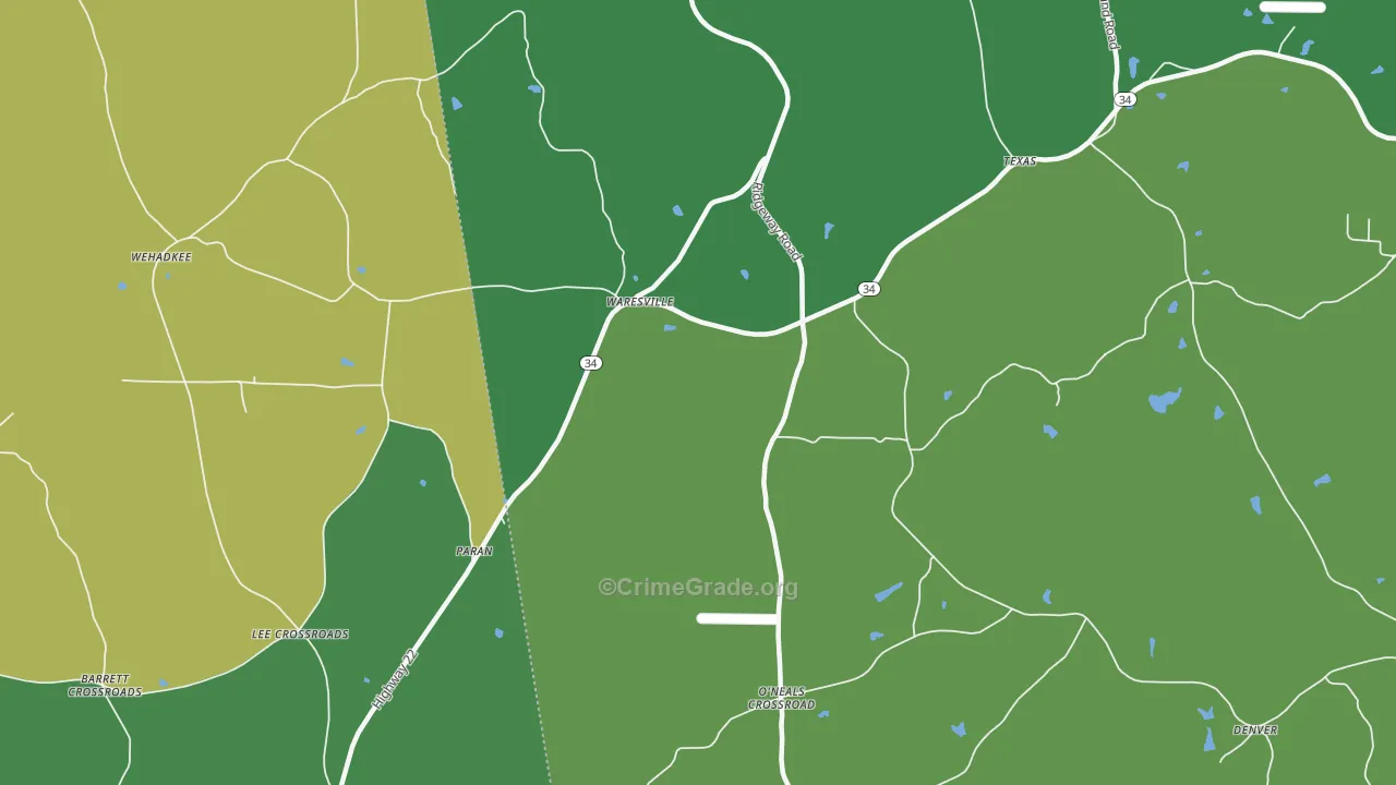 Waresville, GA Map of Vehicle Theft Rates