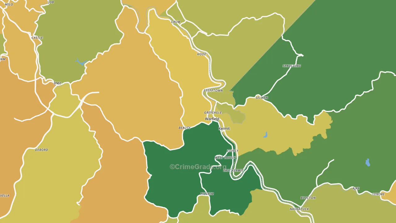Warfield, KY Map of Vehicle Theft Rates
