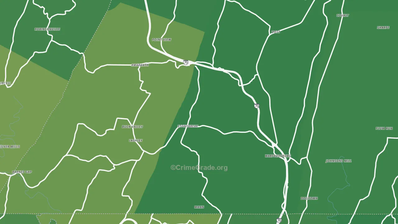 Warfordsburg, PA Map of Vehicle Theft Rates