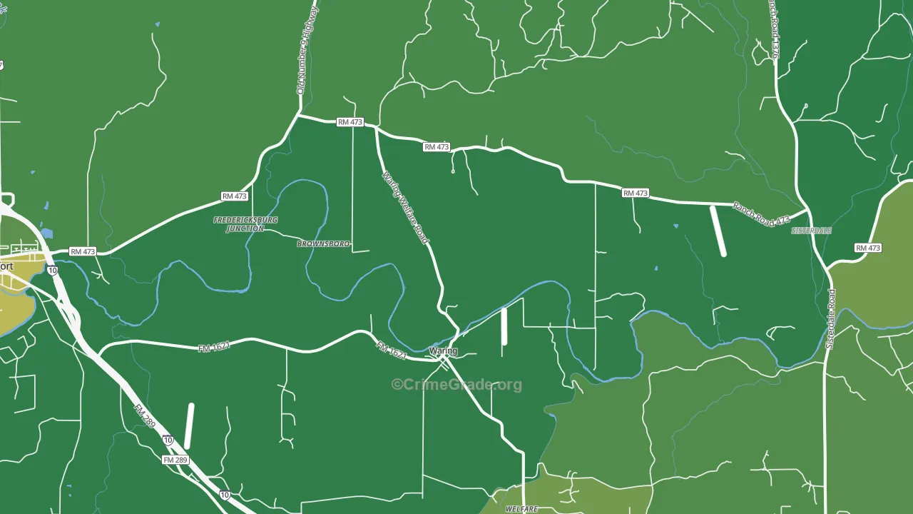 Waring, TX Map of Vehicle Theft Rates