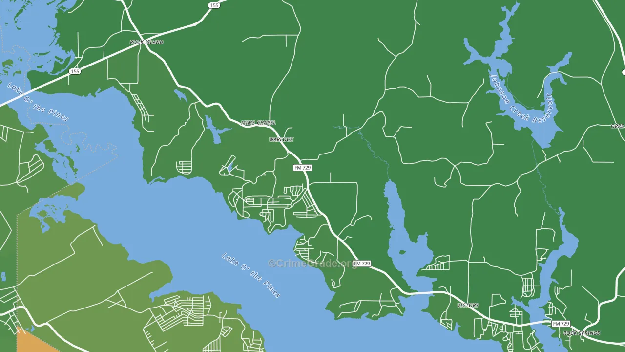 Warlock, TX Map of Vehicle Theft Rates