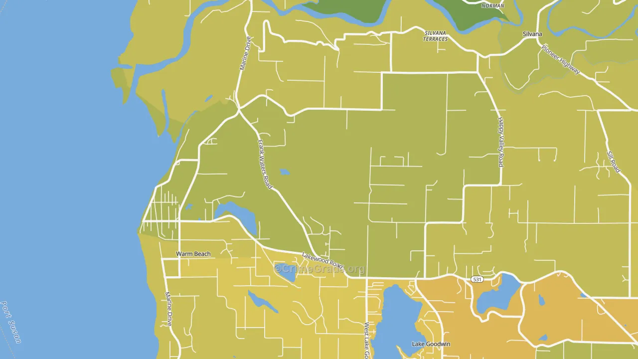 Warm Beach, WA Map of Vehicle Theft Rates