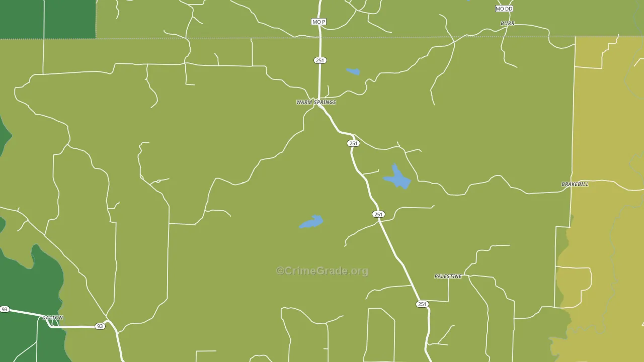 Warm Springs, AR Map of Vehicle Theft Rates