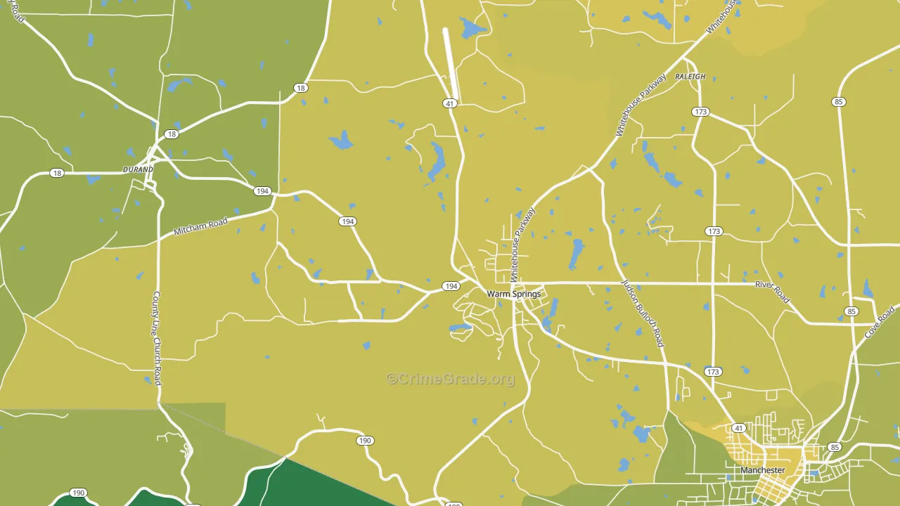 Warm Springs, GA Map of Vehicle Theft Rates