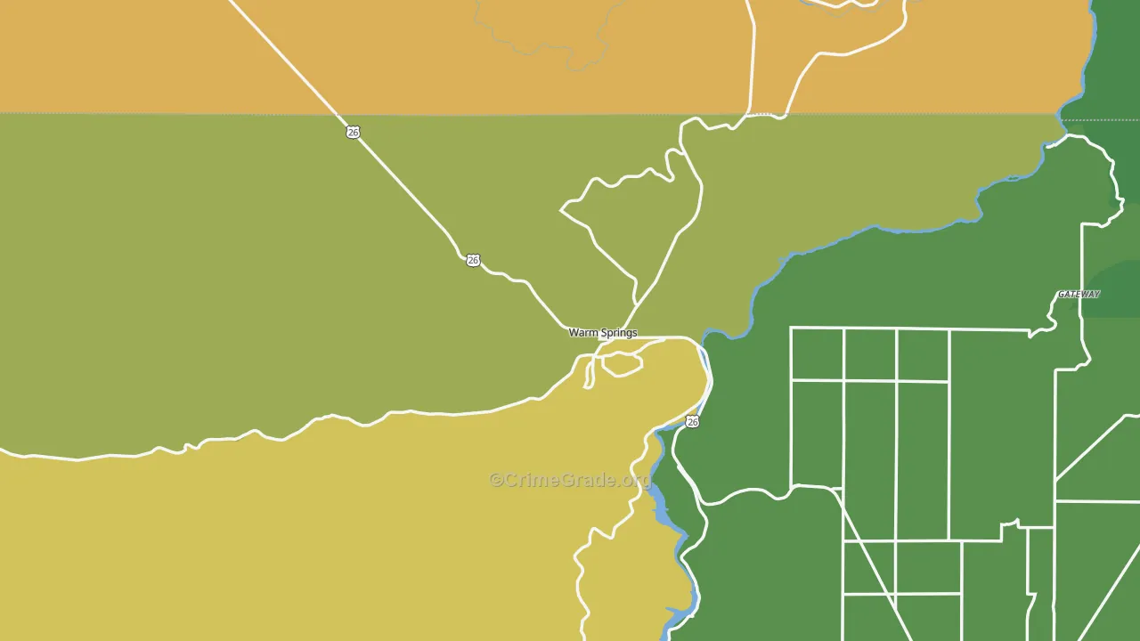Warm Springs, OR Map of Vehicle Theft Rates