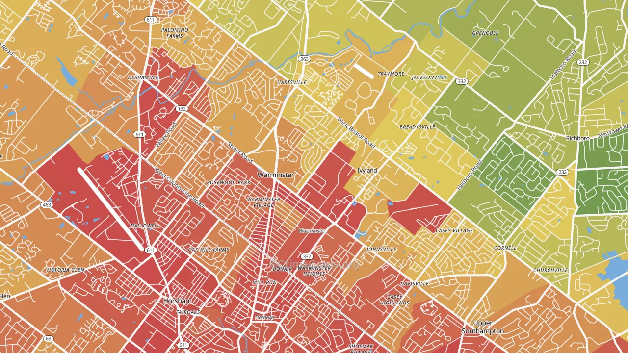 Warminster, PA Map of Vehicle Theft Rates