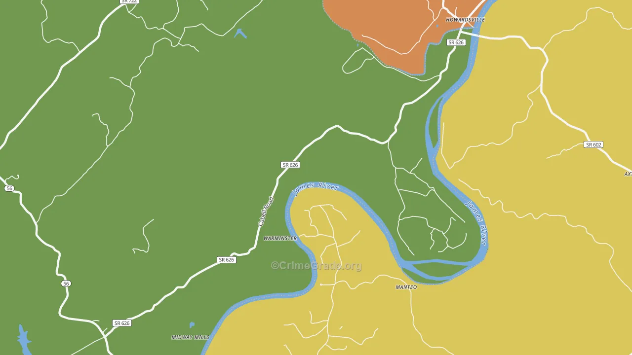 Warminster, VA Map of Vehicle Theft Rates