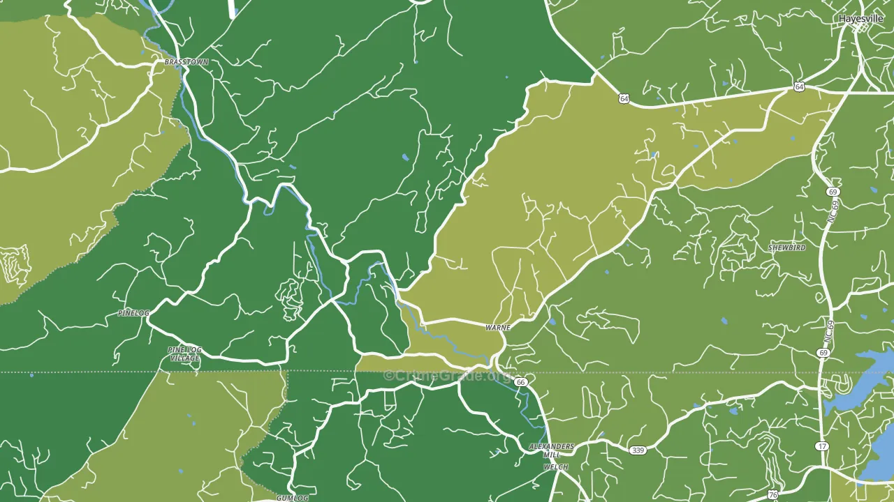 Warne, NC Map of Vehicle Theft Rates