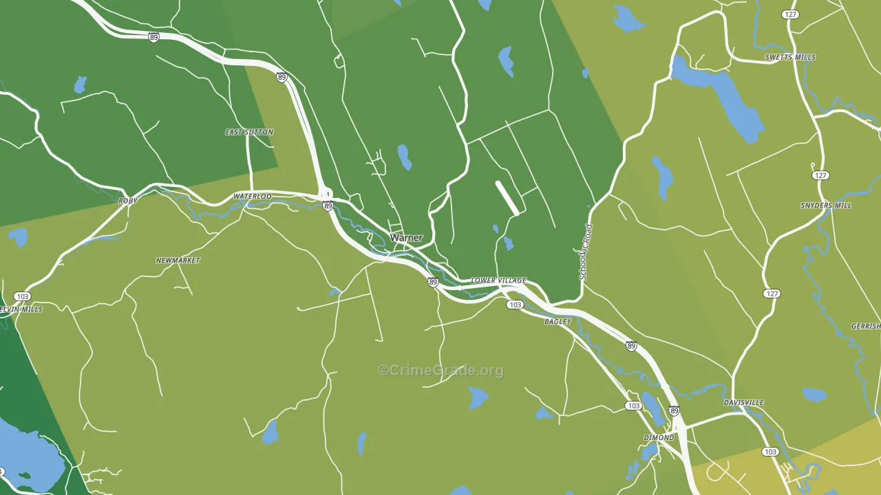 Warner, NH Map of Vehicle Theft Rates