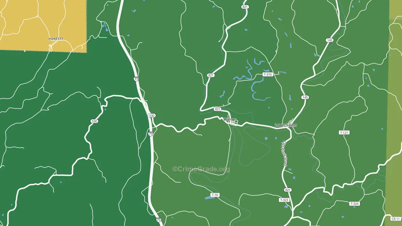 Warner, OH Map of Vehicle Theft Rates