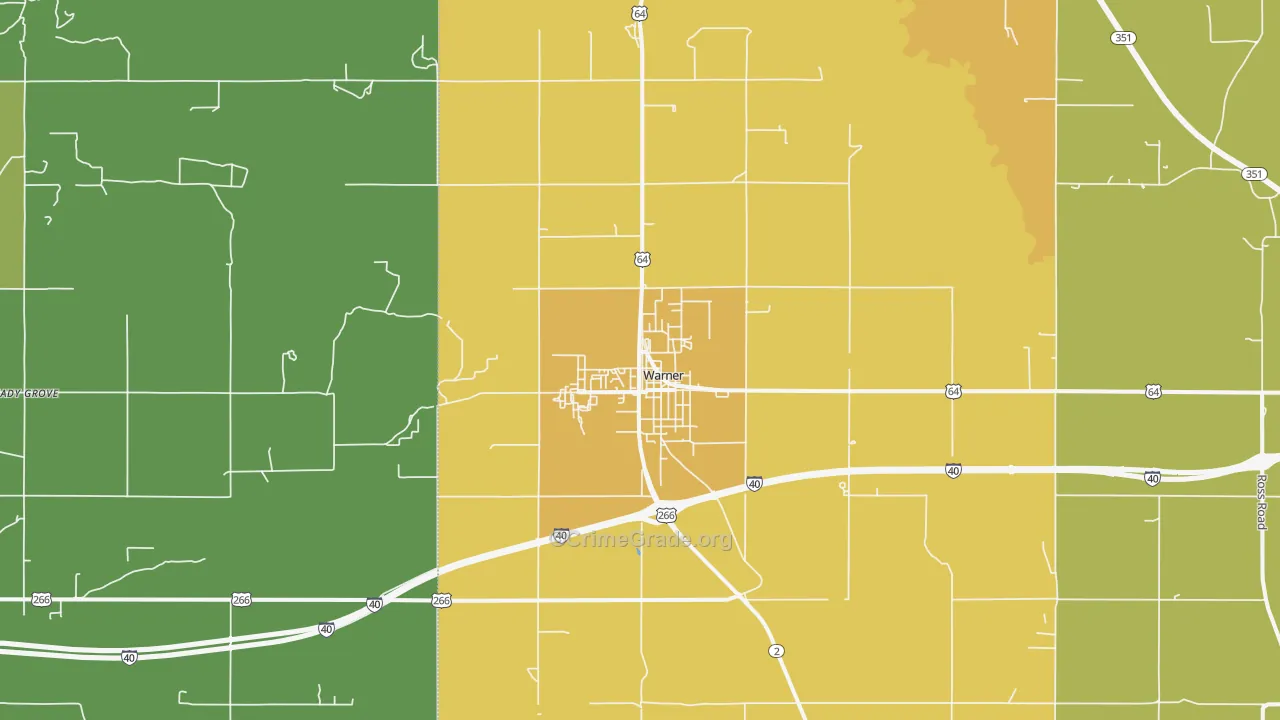 Warner, OK Map of Vehicle Theft Rates