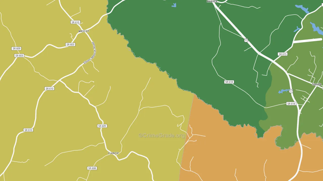 Warner, VA Map of Vehicle Theft Rates