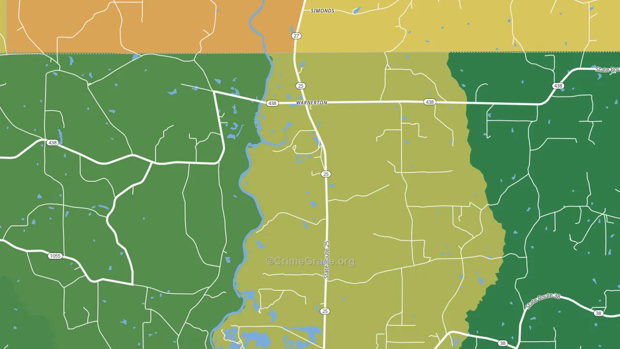 Warnerton, LA Map of Vehicle Theft Rates
