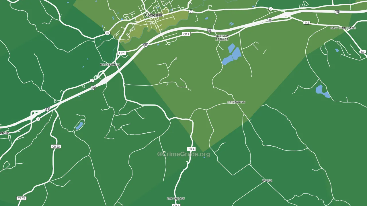 Warnerville, NY Map of Vehicle Theft Rates