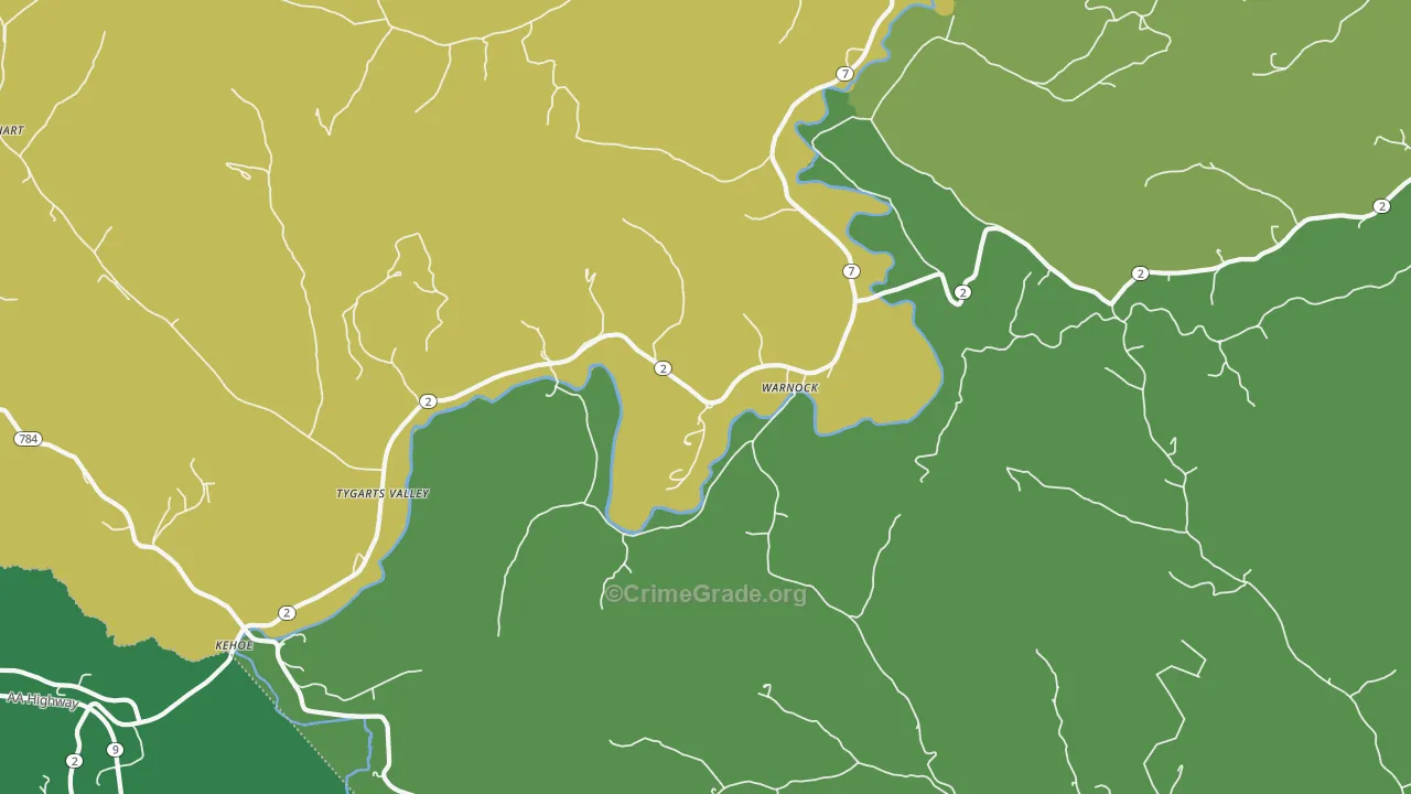 Warnock, KY Map of Vehicle Theft Rates