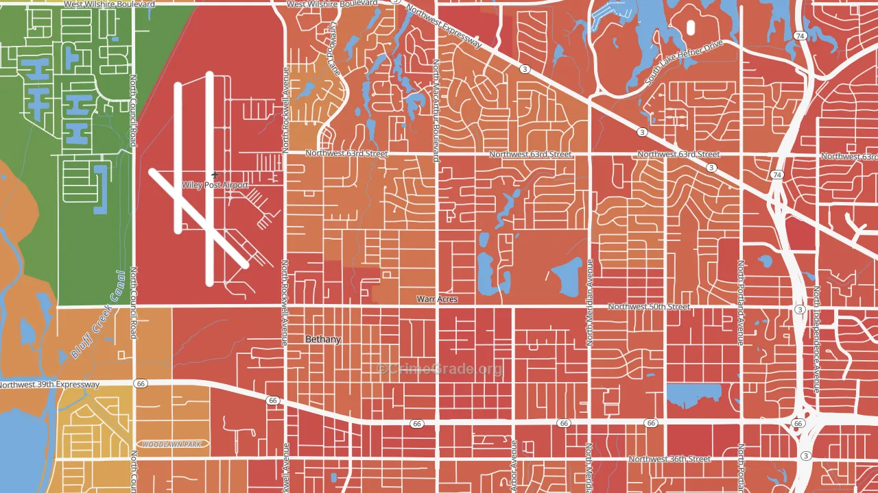 Warr Acres, OK Map of Vehicle Theft Rates