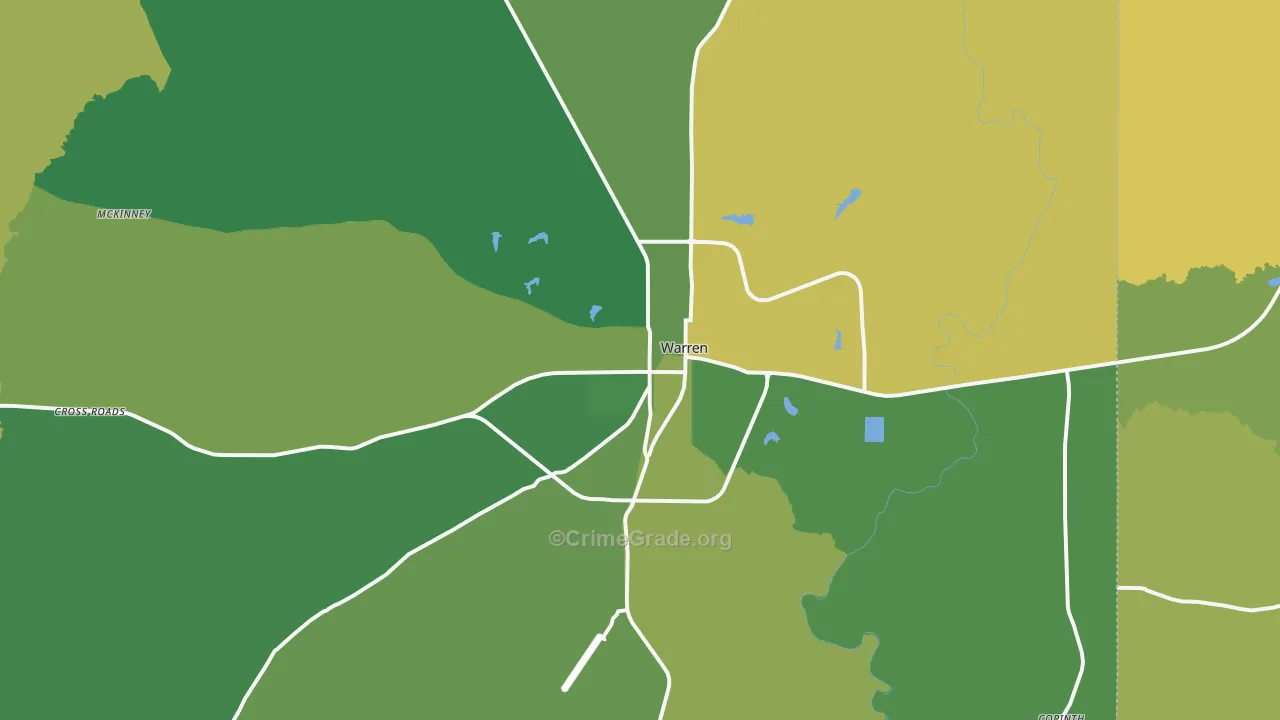Warren, AR Map of Vehicle Theft Rates