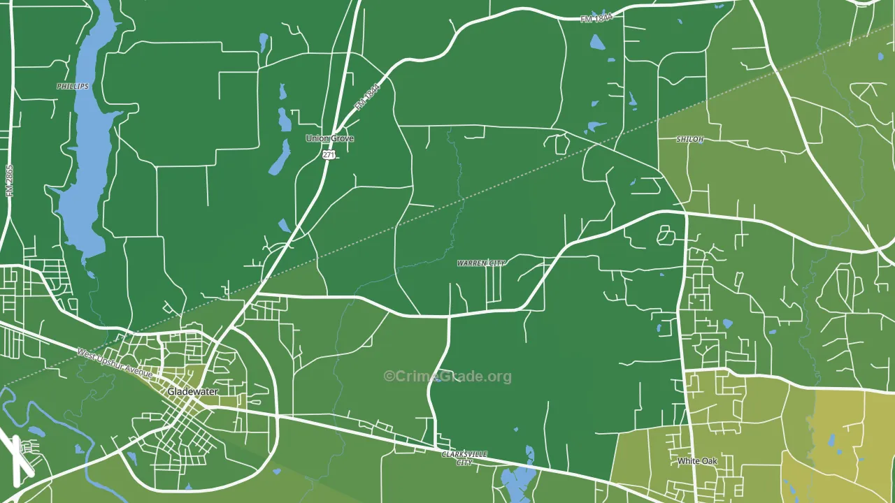 Warren City, TX Map of Vehicle Theft Rates