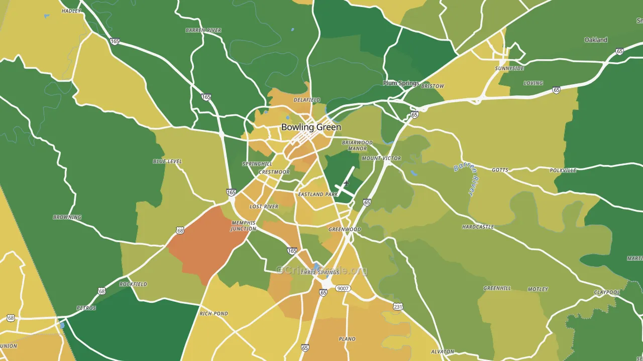 Warren County, KY Map of Vehicle Theft Rates