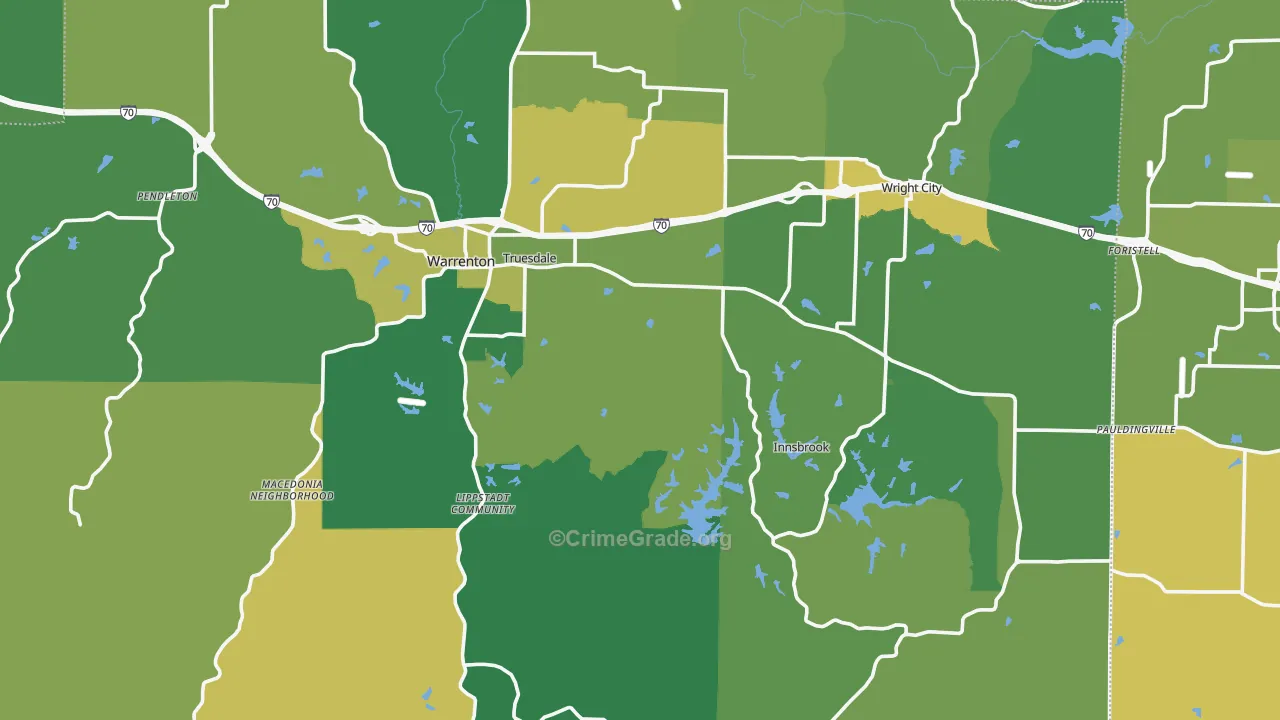 Warren County, MO Map of Vehicle Theft Rates