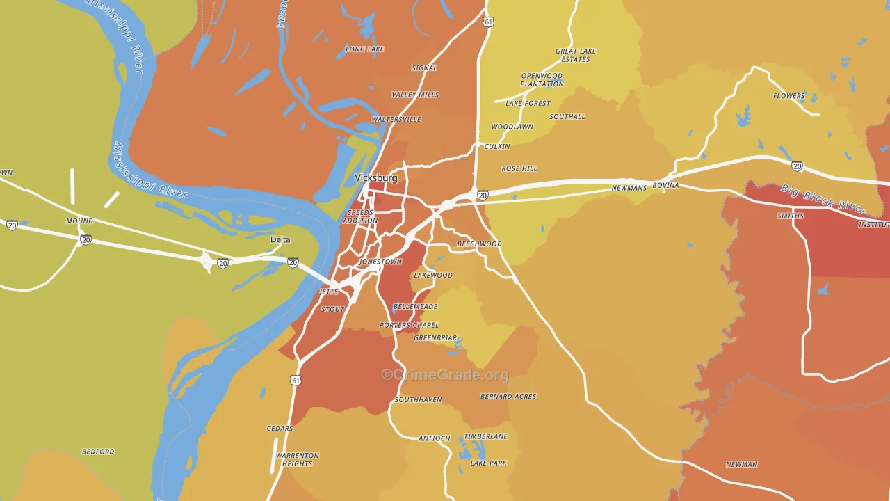 Warren County, MS Map of Vehicle Theft Rates