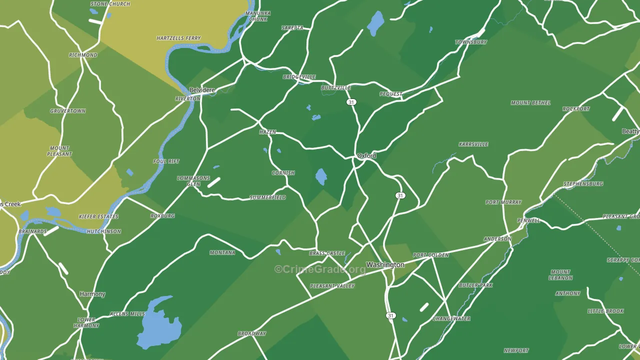 Warren County, NJ Map of Vehicle Theft Rates