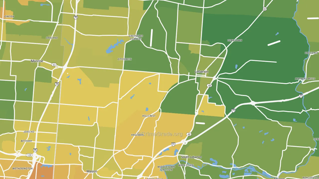 Warren County, OH Map of Vehicle Theft Rates