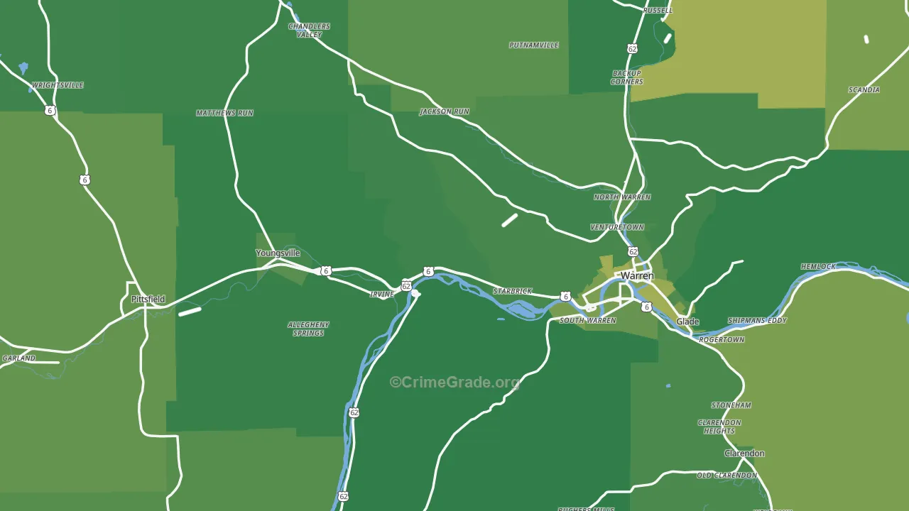 Warren County, PA Map of Vehicle Theft Rates