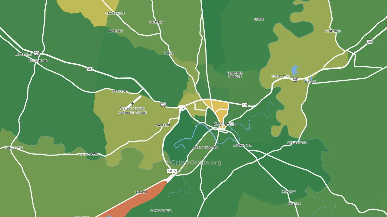 Warren County, TN Map of Vehicle Theft Rates