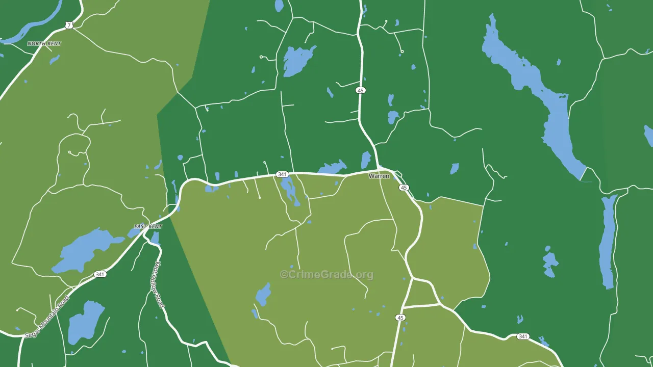 Warren, CT Map of Vehicle Theft Rates
