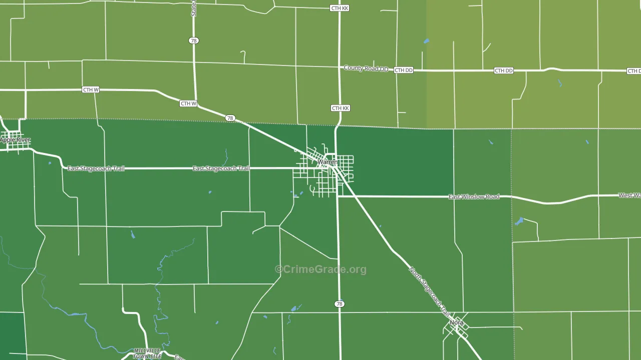 Warren, IL Map of Vehicle Theft Rates