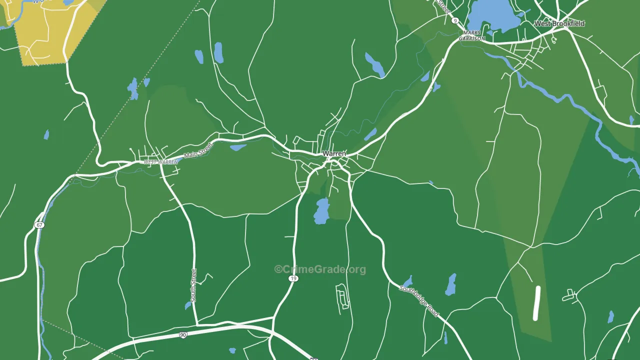 Warren, MA Map of Vehicle Theft Rates